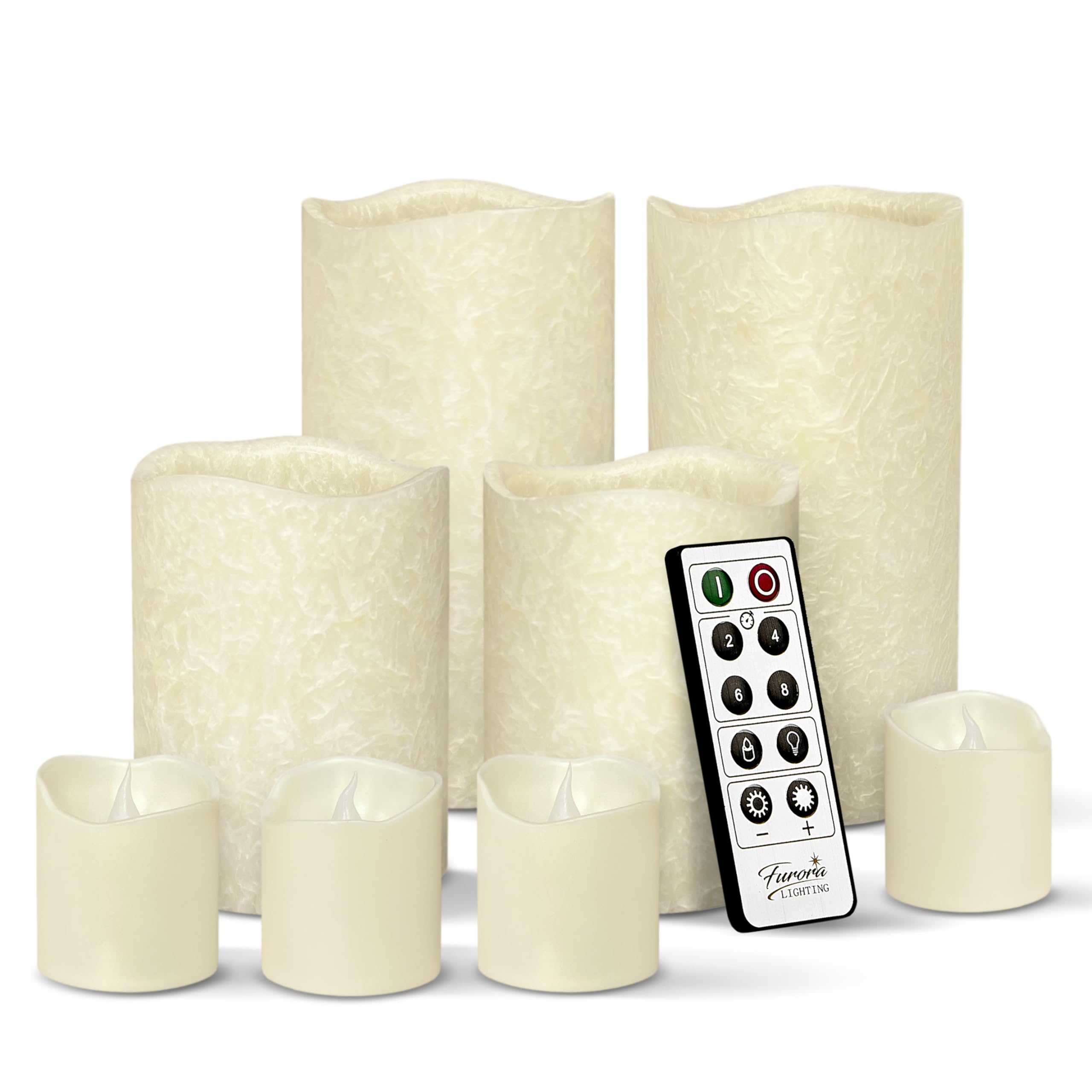 FURORA LIGHTING LED Flameless Candles with Remote – Battery-Operated Flameless Candles Bulk Set of 8 Fake Candles – Small Flameless Candles & Christmas Centerpieces for Tables, Crystallized Ivory