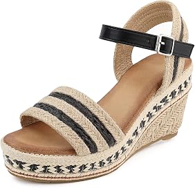 Amazon.com | SHIBEVER Espadrilles Wedge Sandals for Women Open Toe Ankle  Strap Platform Sandals Summer Dressy Heels Sandal Shoes Black 5 | Platforms  u0026 Wedges