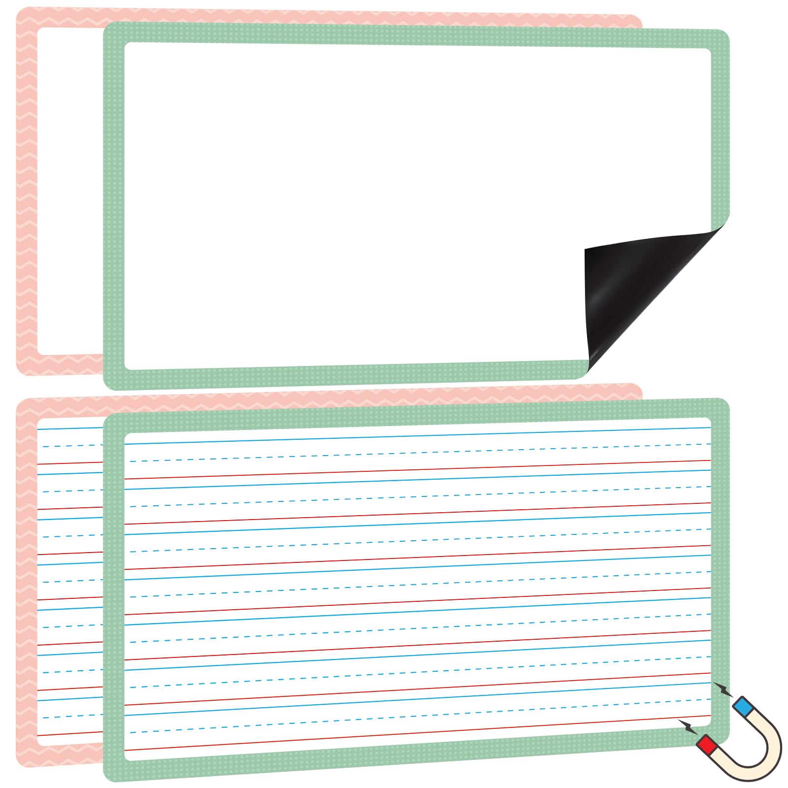Photo 1 of TecUnite 4pcs Jumbo Magnetic Draw & Write Paper 21.5" x 18" Dry Erase Handwriting Lined Paper Magnetic Lined Sheet for School, Office, Kitchen Fridge, Kids Drawing (Pink+Green)