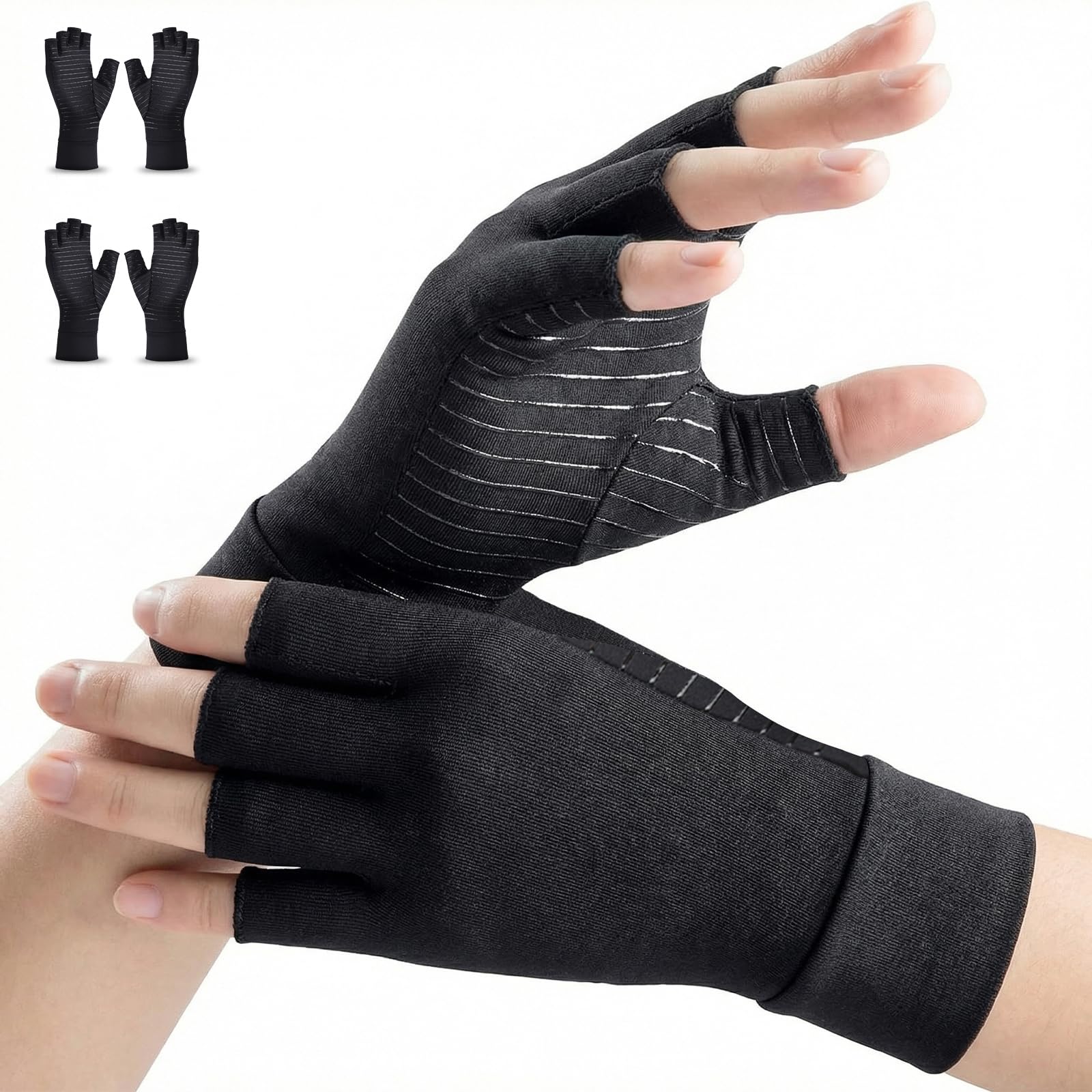 AovYoo 2 Pairs Copper Arthritis Compression Gloves Raynauds Gloves Rheumatoid Osteoarthritis Wrist Supports -Hand Pain Relief (M)