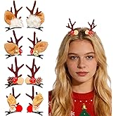 INSEEK Christmas Reindeer Antlers Hair Clips, 4 Pairs Small Cute Christmas Deer Antler Hair Clips with Fawn Ears, Deer Horn Barrettes for Women Costume Holiday Party Accessories
