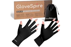GloveSpire Thickened UV Gloves for Nails, UPF50+ UV Protection Gloves, Fingerless Design for Women Gel Manicures Anti UVA UVB Light(One Size Fits Most/Black)