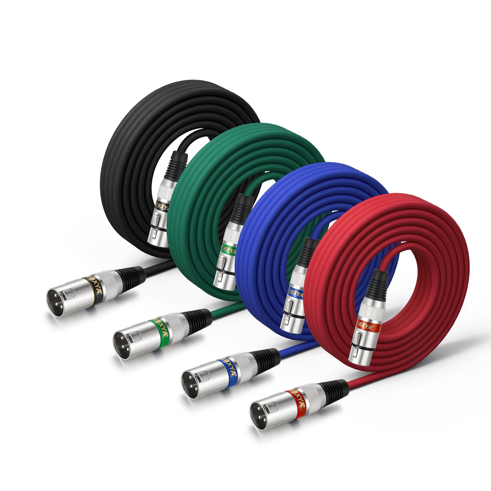 EBXYA 25FT XLR Cables 4 Pack - Balanced XLR Microphone Cable Male to Female Suitable for Audio Mixer, Speaker Systems, Radio Station (Red, Black, Green, Blue) Image