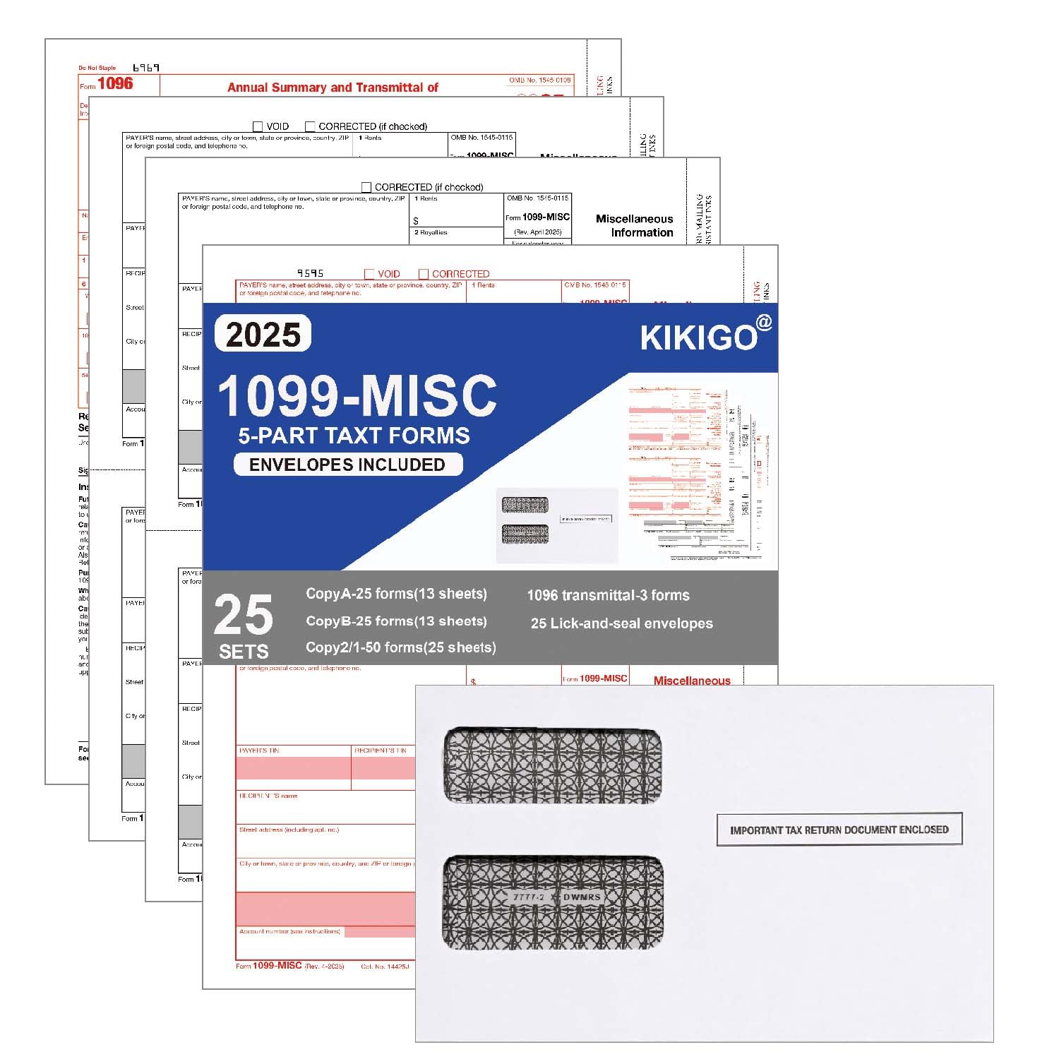 Photo 1 of 1099 MISC Forms 2025, 4 Part Tax Forms Kit, 25 Vendor Kit of Laser Forms, Compatible with QuickBooks and Accounting Software, 25 Lick-and-Seal Envelopes Included