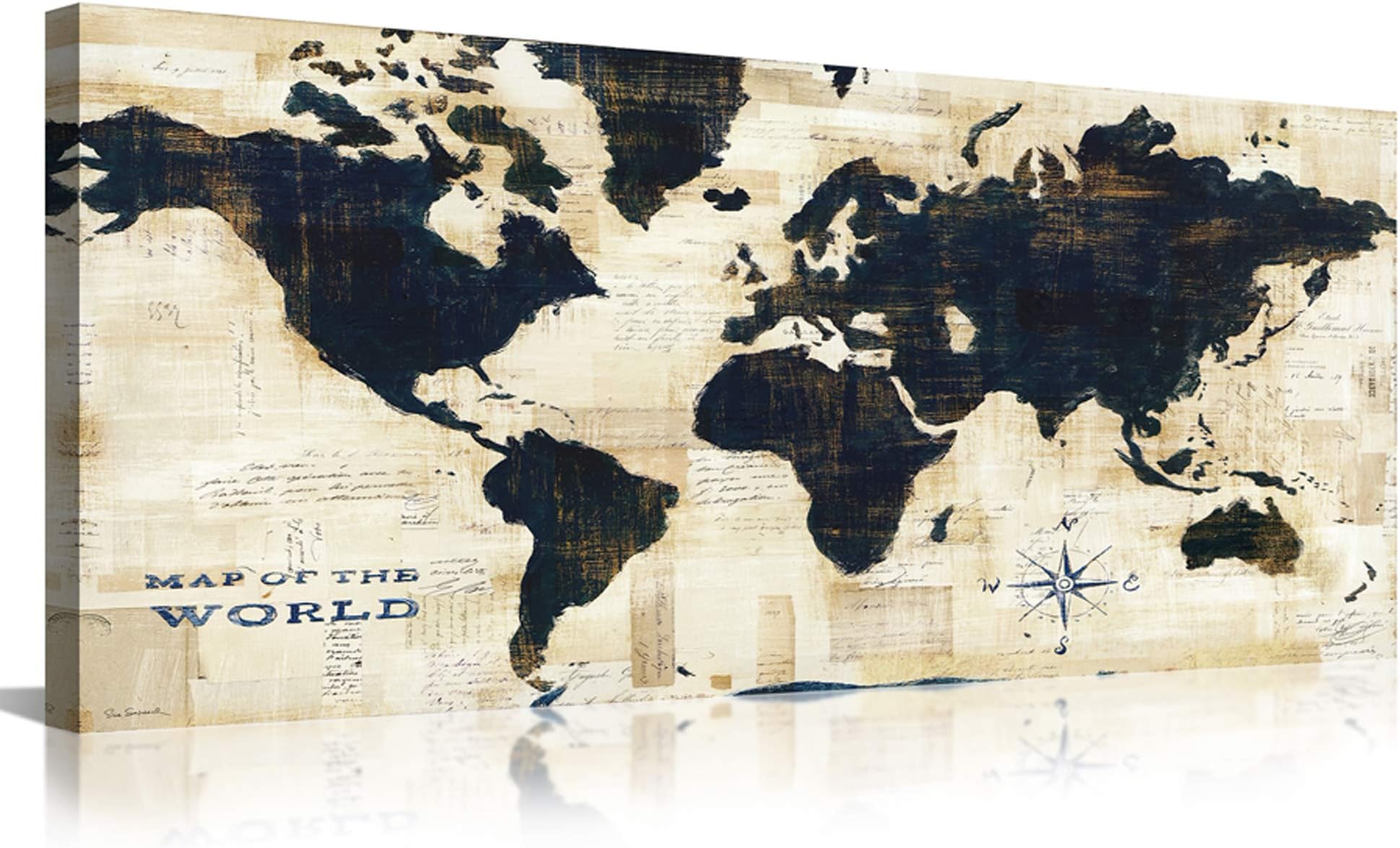 youkuart World Map Poster Framed 5 Pcs Giclee Canvas Prints Vintage Abstract World Map Painting Printed on Canvas Ready to Hang for Living Room Office Decor Gift