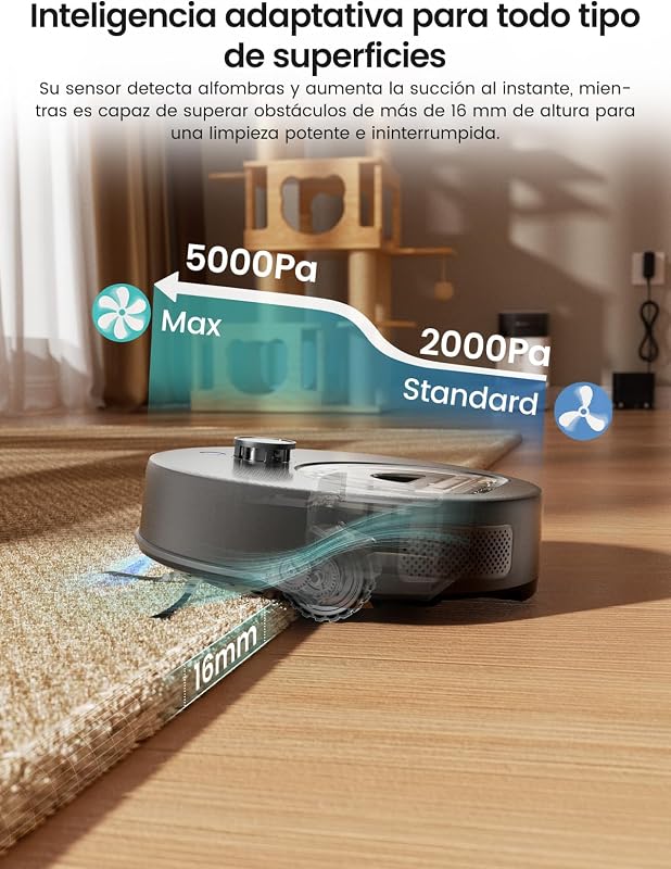 M330 Plus Robot Aspirador y Fregasuelos 3 en 1, 150 min, 5000 Pa, Navegación dToF, Depósito 450 ml, Zonas Virtuales, Robot Aspirador para Alfombras, Alexa/App/WiFi, Gris — foto 5 de 8