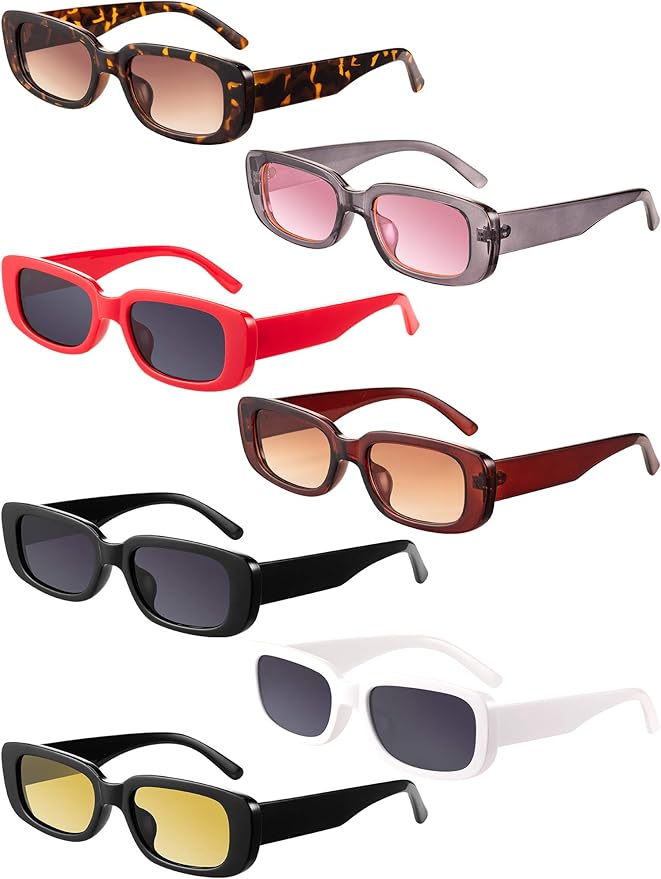 7 Pairs Small Rectangle Sunglasses Women Vintage Retro Sunglasses Square Frame