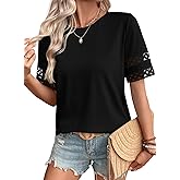 SHEWIN Womens T Shirts Crewneck Hollow Out Short Sleeve Blouses Tee Summer Tops for Women 2026