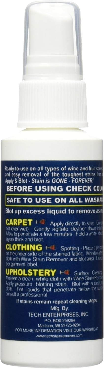 TECH Red Wine Stain Remover, 2 oz Spray Bottle, For Carpet, Clothes, Upholstery, and Other Fabrics: Home & Kitchen