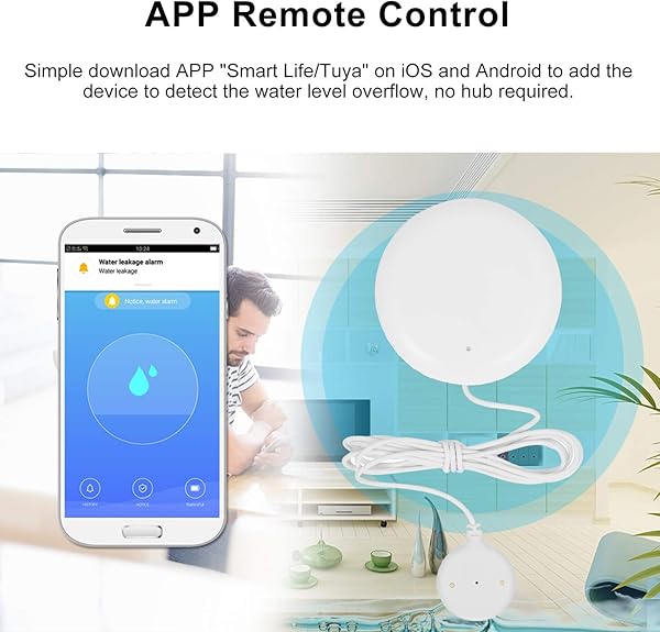 OWSOO WiFi Wasserlecksensor Wasserlecksuchgert Alarm Wasserstand berlaufalarm Tuya Smart Life App Fernbedienung Kompatibel mit Alexa Google Home IFTTT fr die Sicherheit zu Hause