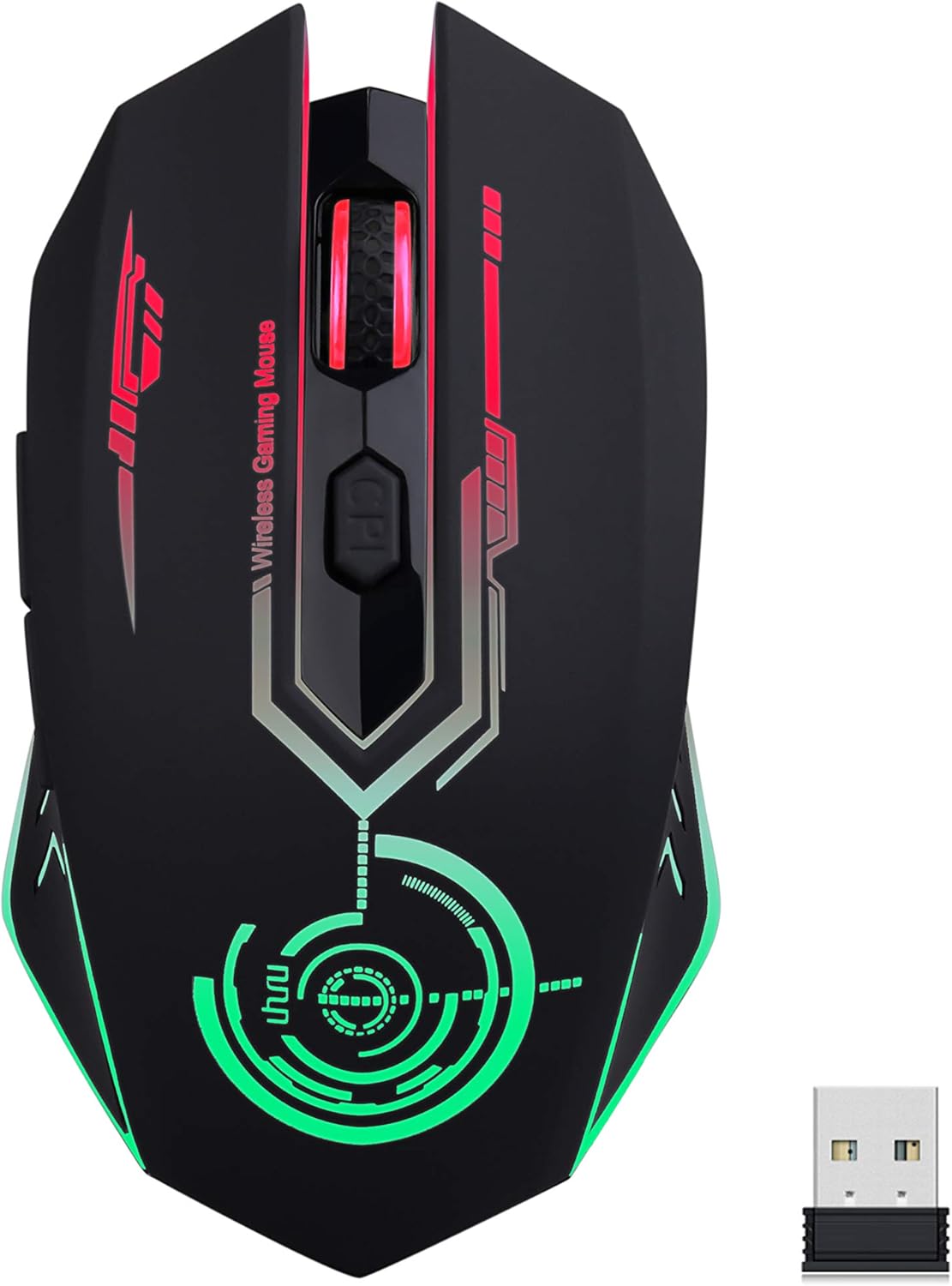 UHURU Wireless Gaming Mouse Rechargeable, Up to 10000DPI, 6 Programmable Buttons, 7 Color Changeable, 2.4G USB LED RGB Wireless Mouse for Computer, PC, Laptop, MacBook, MMO, Gaming