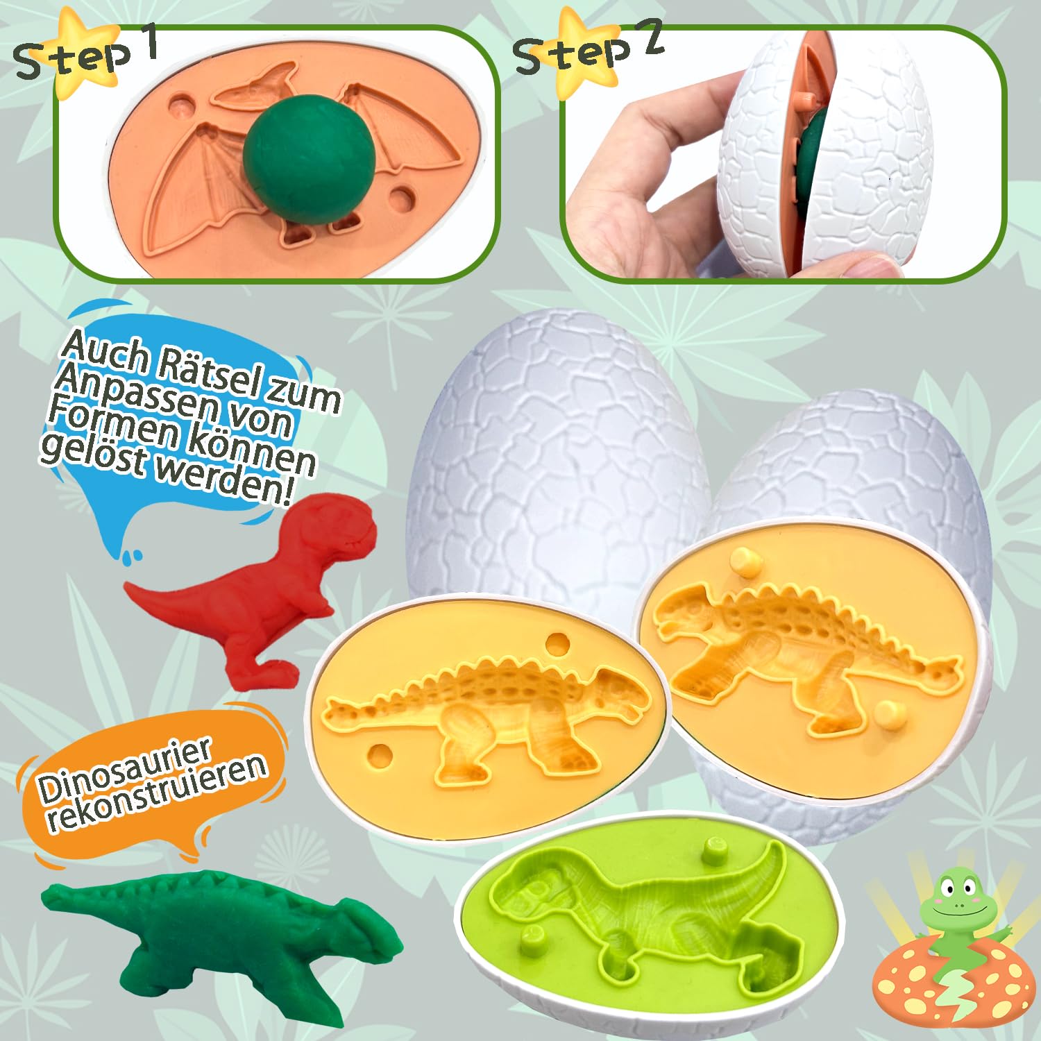 VBACALA Dinosaurier Knete Set 42-teilig mit Kitchen Creations Nudelmaschine,5 Dino Eierformen,12 Farben Knetmasse und Knetwerkzeug,Kreatives Spielzeug Geschenk für Kinder ab 3 Jahre Jungen&Mädchen 7