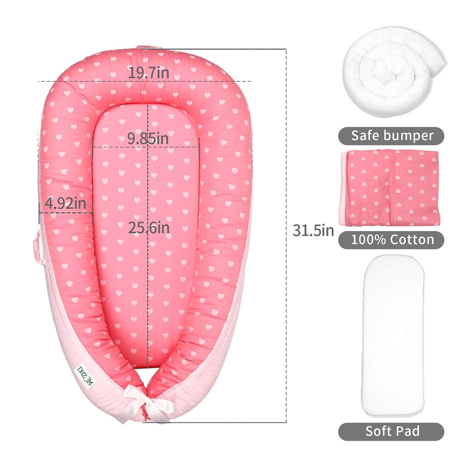 Baby Lounger Baby Nest Baby Bassinet for Bed Newborn Lounger Portable Cribs -100% Organic Cotton Baby Portable Crib Perfect for Travel with Extra Soft Cotton Pad Perfect for Co Sleeping (Pink) : Baby