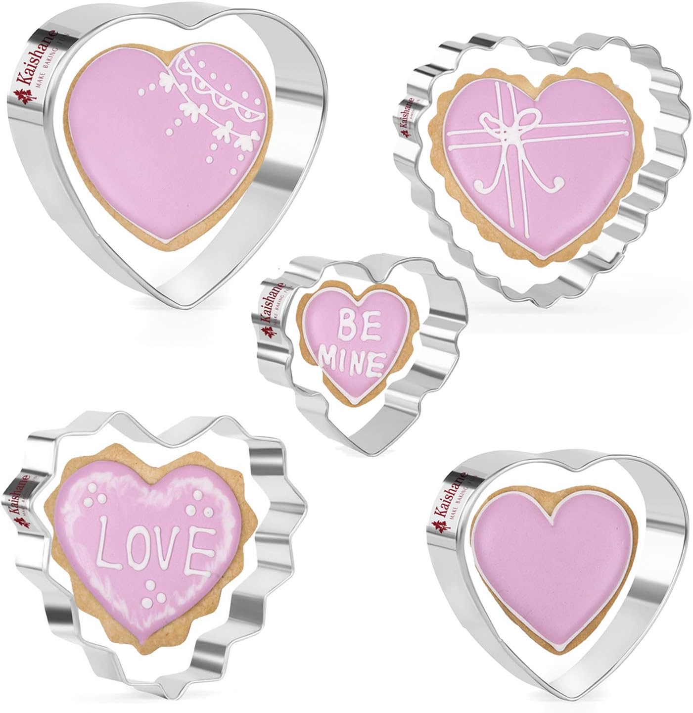 KAISHANE Valentine's Day Cookie Cutters Set 5 PCS Stainless Steel