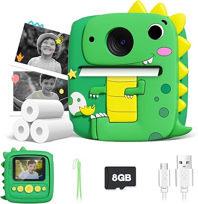 Lenudar Kids Camera Instant Print 1080P 12MP Green Toy Camera Gift 3-9
