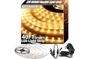 MATAHARAGA White LED Strip Lights, 40ft Light Strip 3000K Bright warmlight White 720 LEDs Strong Adhesive Flexible Tape Light