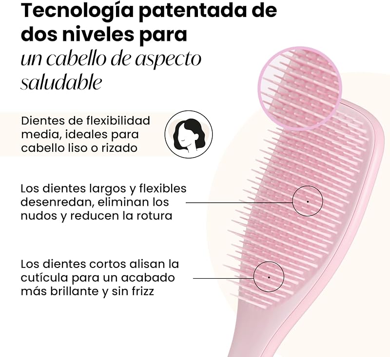 Ultimate Detangler Hairbrush - Cepillo Desenredante para Pelo Seco y Mojado - Apto para Todo Tipo de Cabello - Púas de Doble Altura para Menos Rotura y Sin Nudos - Rosa Millennial — foto 2 de 8
