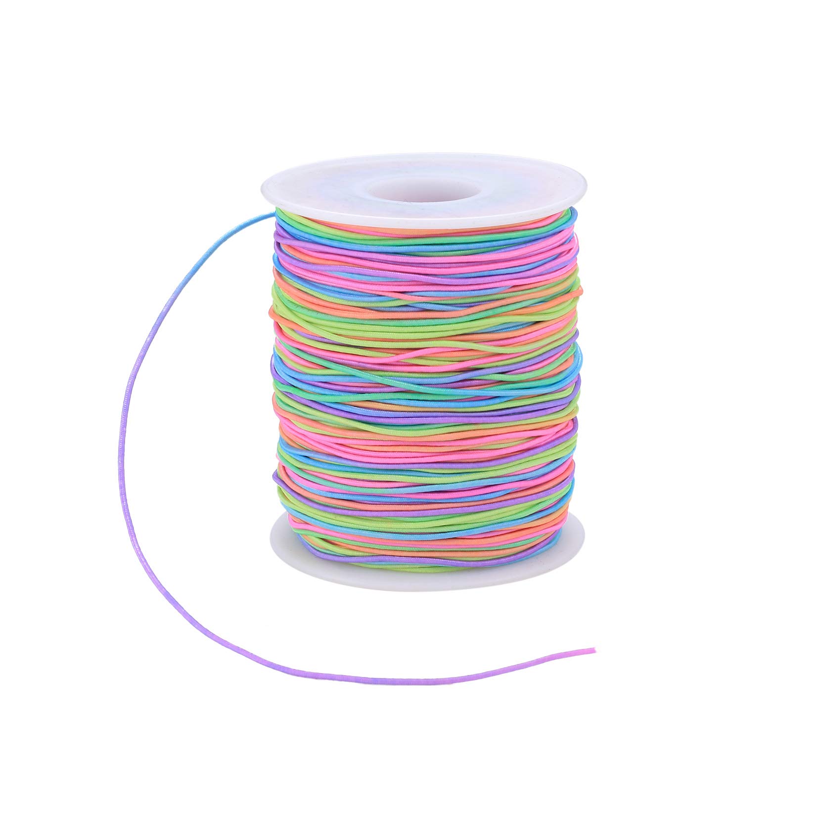 Elastic Cord, Beading Cords Threads, Rainbow Color Stretch String Cord, Fabric Crafting String for Bracelet, Jewelry, Necklace, Craft Making, Braided Hair Tie, Pony Beads(1mm, 100m)