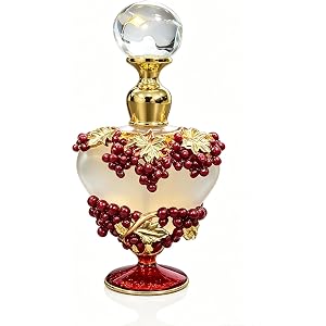 Vintage Grape Enamel Perfume Bottle, 5ml Refillable Glass Dropper, Hand-Painted, Heart-Shaped, Essential Oil Decanter, Gift f