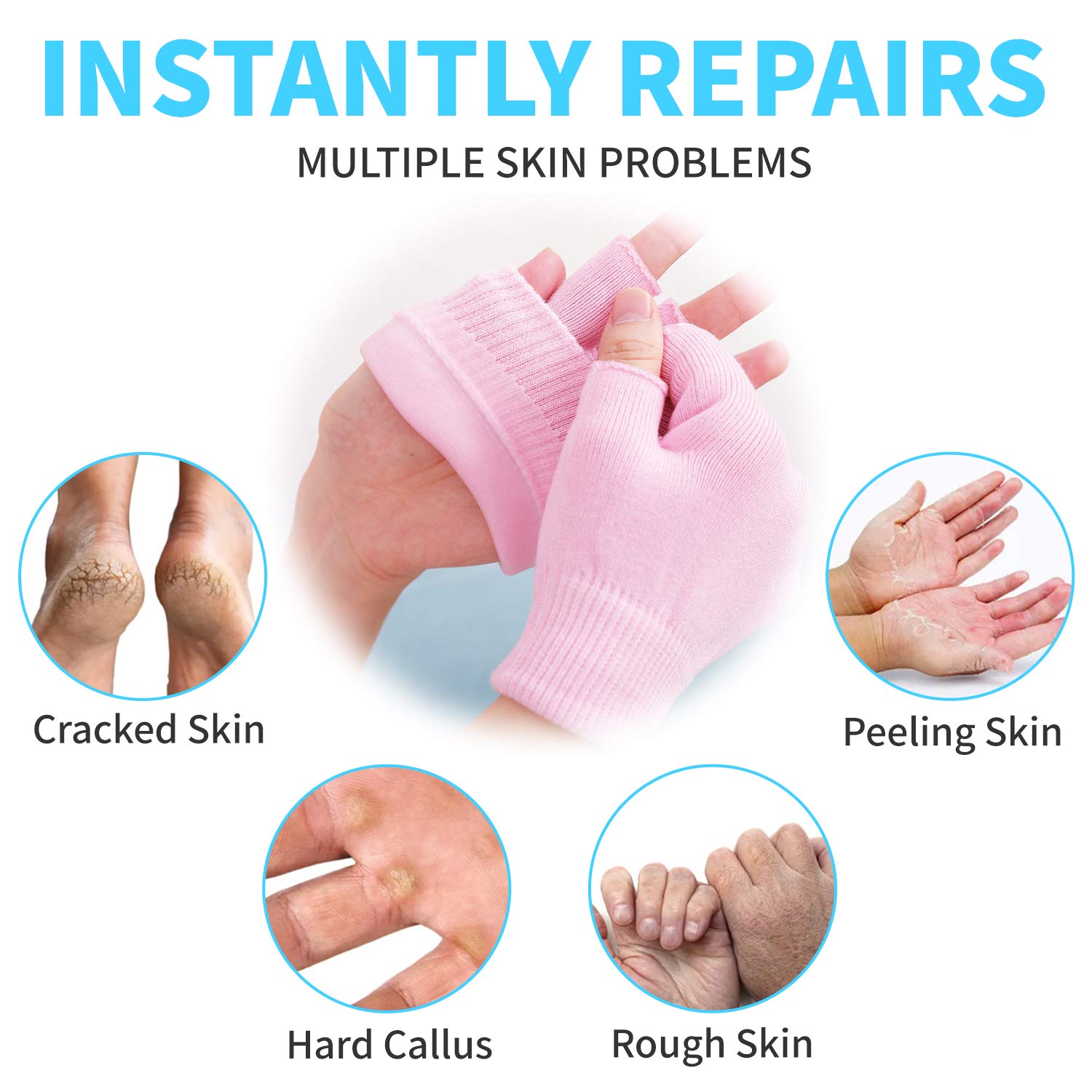 Moisturizing Fingerless Gloves and Heel Socks - Cold Therapy Gel Moisturizing Gloves and Heel Socks - Gel Spa for Moisturize Soften Repairing Dry Cracked Hands Feet Skin Care(Pink) : Beauty