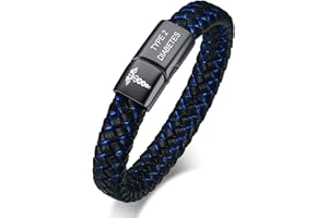 VNOX Blue Braided Leather Medical Symbol Caduceus with Magnetic Clasp Cuff Wristband Bracelet,6-8.3 Inches