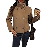 AMZANGEL Women's Cropped Wool Blend Pea Coat Double Breasted Short Jacket Modern Fall Winter Dressy Oversized Outerwear