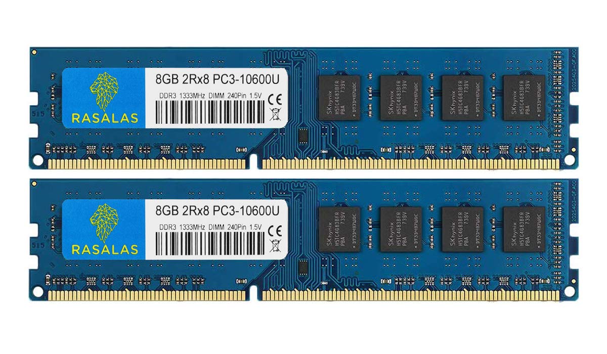 Rasalas PC3-10600 DDR3 1333 16GB Kit (2x8GB) DDR3 1333MHz 2Rx8 PC3 10600U 8GB Ram 240 Pin 1.5V CL9 Desktop Memory Ram Module