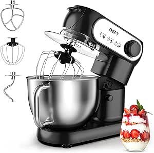 GEFT Stand Mixer-5.5-liter 6-Speed Kitchen Mixer with 600W Powerful Motor, Electric Food Mixer with Stainless Steel Mixing Bowl &amp; Splash Guard, Dough Hook, Mixing Beater, Wire Whisk, Tilt-Head