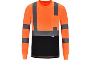 AYKRM Safety T Shirt Reflective High Visibility hi vis Long Sleeve T Shirt (XS-6XL)