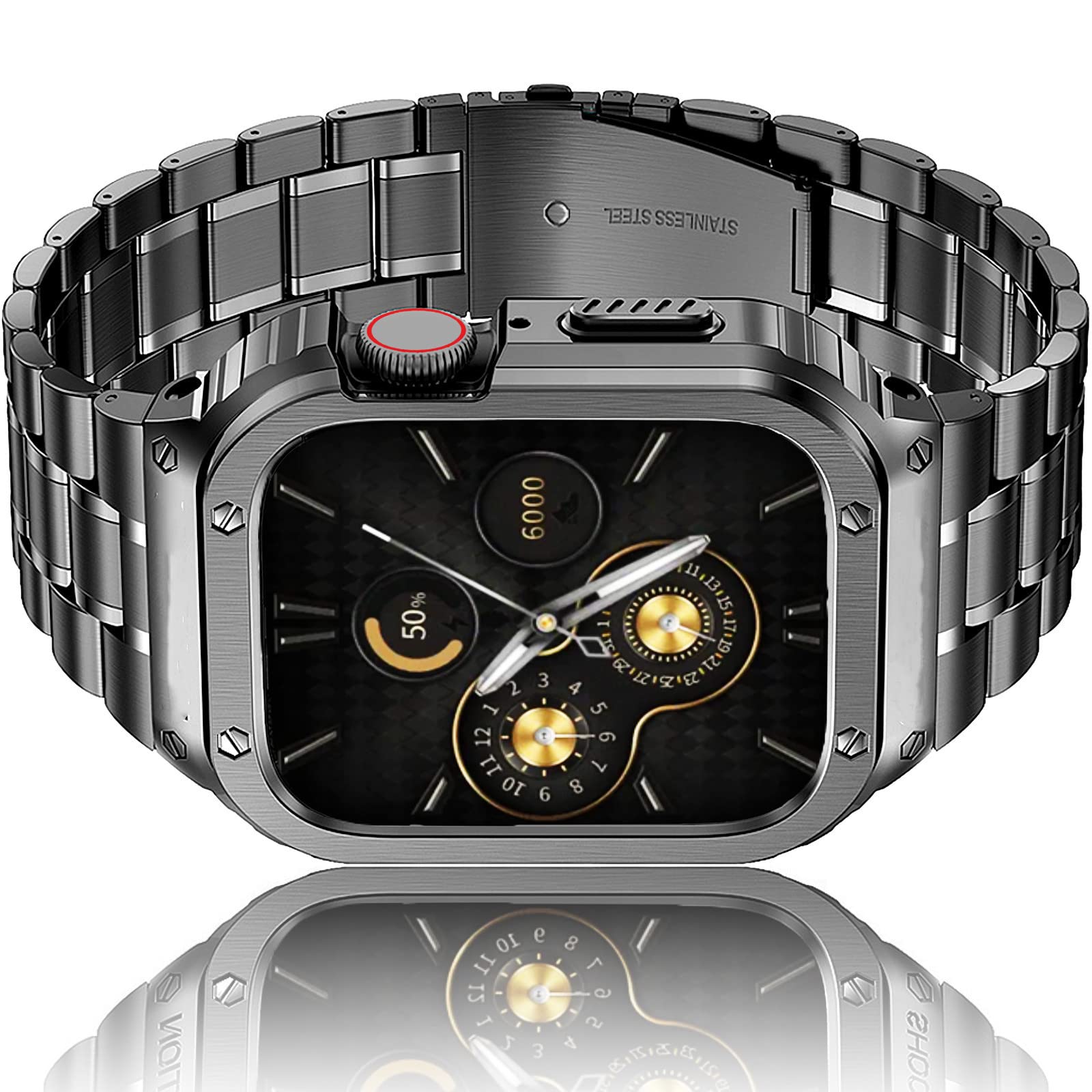 HASLFM Stainless Steel Band with Case Compatible with Apple Watch Series 9 8 7(41mm), 6 5 4 SE3/2/1(40mm), Series 3 2 1(38mm),Metal Strap and Rugged Protective Cover for iWatch Bands Cases Men, Grey