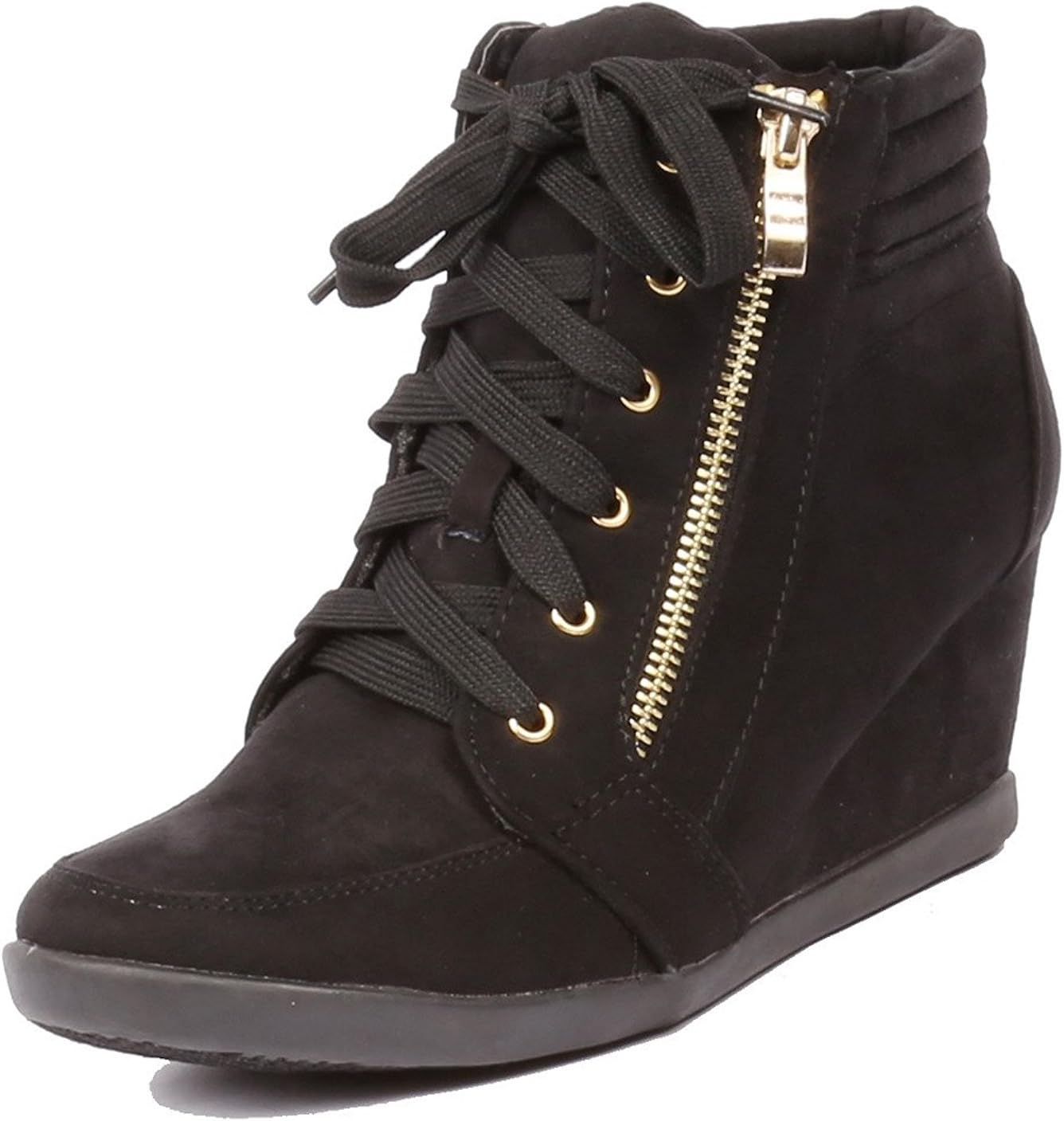 ShoBeautiful Women's Fashion Wedge Sneakers High Top Hidden Wedge Heel Platform Lace Up Shoes Ankle Bootie