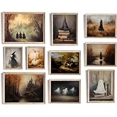 uniro Halloween Wall Art Set of 10, Vintage Cute Ghost Decor, Spooky Witchy Pictures for Halloween Wall Decor, Moody Autumn Landscape Canvas Oil Painting, Gothic Dark Aesthetic Posters Prints for Bedroom Gallery Decor - Unframed
