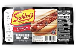 Sahlen's Original Pork & Beef Smokehouse Hot Dogs with Tender Casing | Fully Cooked and Gluten Free Hot Dogs | Perfect for Grilling, Pan-Frying, Broiling and More | 1lb of Hot Dogs