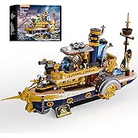 Lumibricks Steampunk Steamship Lighting Building-Bricks Set, 1792 Pcs Ocean Steamboat from Abyss League Collection Display Se