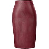 Belle Poque Leather Skirt for Women High Waist Knee Length Bodycon Pencil Skirts Faux Midi Casual Outfits
