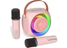 MicPioneer Mini Karaoke Machine for Kids, Portable Bluetooth Karaoke Speaker with 2 Wilreless Microphones and Led Lights for 