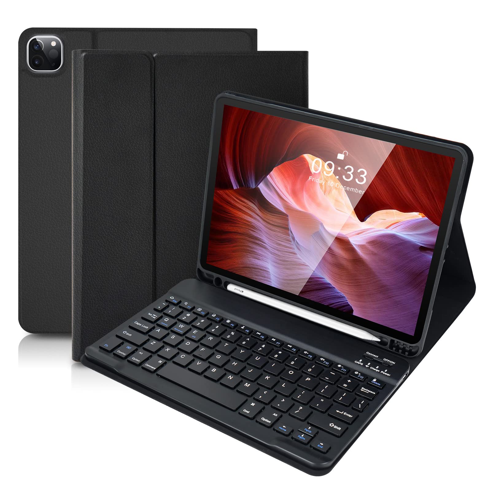 SOPPY Bluetooth Keyboard Case for iPad Air 11-inch (M3 2025 / M2 2024) & Air 4th/5th Gen & iPad Pro 11 inch (1st/2nd/3rd/4th Gen), Detachable Keyboard Cover, with Built-in Pencil Slot, Black