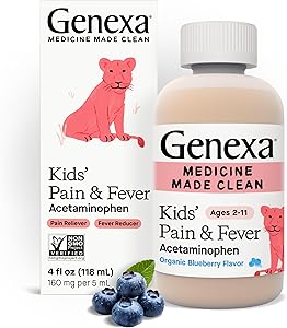 Genexa Kids' Acetaminophen Pain & Fever Oral Suspension Medicine - 4oz - For Children 2 - 11 Years Old, Temporarily relieves 