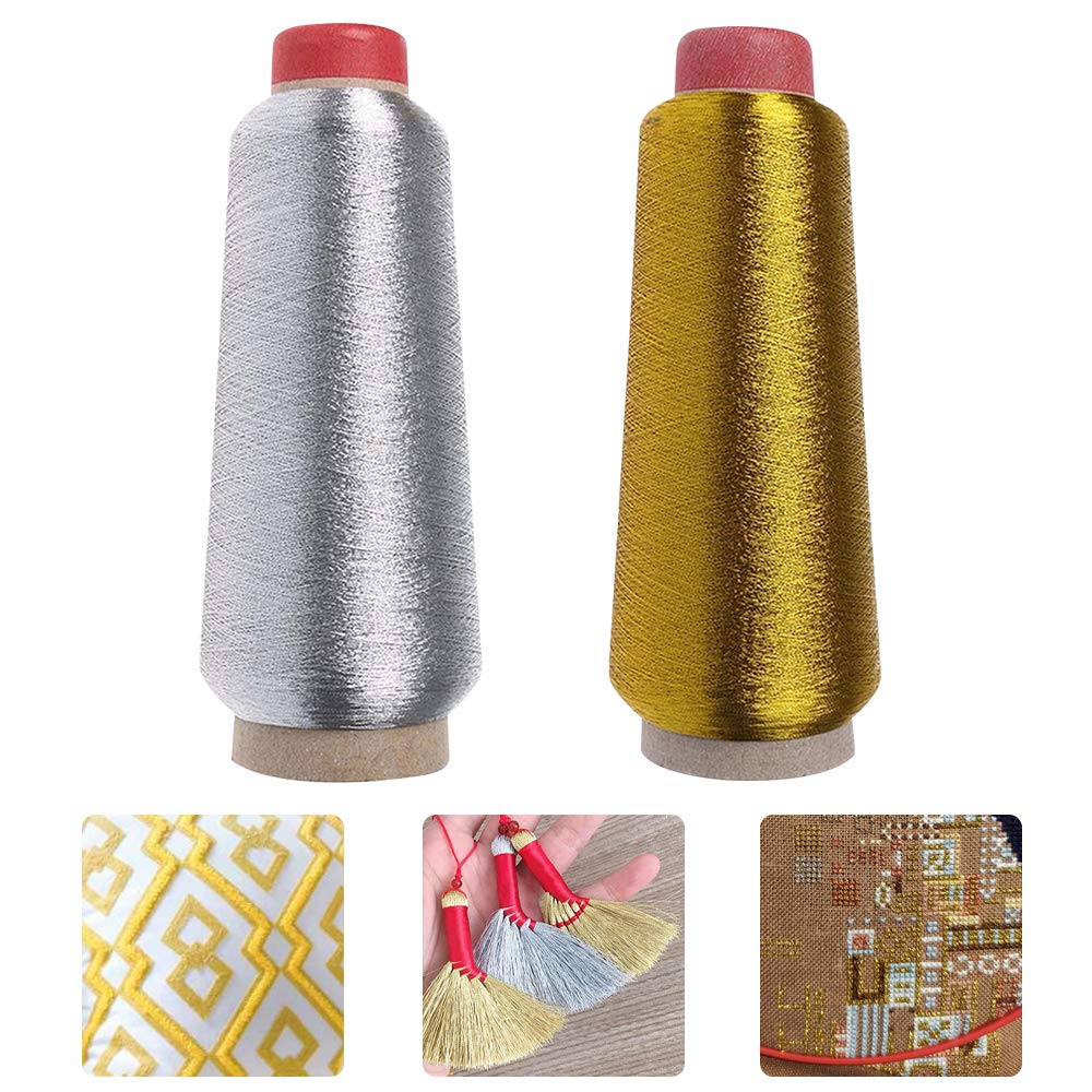 LYTIVAGEN 2 PCS Sewing Machine Thread Polyester Thread Kit 3499 Yards (3200m) Each Embroidery Machine Thread for Sewing, Crochet, Hand Knitting, Embroidery (Gold and Silver)