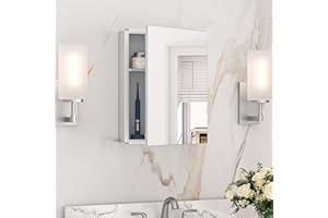 Keonjinn Small-Sized Medicine Cabinet 14.5 x 18.5 in, Assembly Required, Bathroom Medicine Cabinets Mirror, Lightweight, One Shelve Only, Surface Mount or Recessed, Tempered Glass