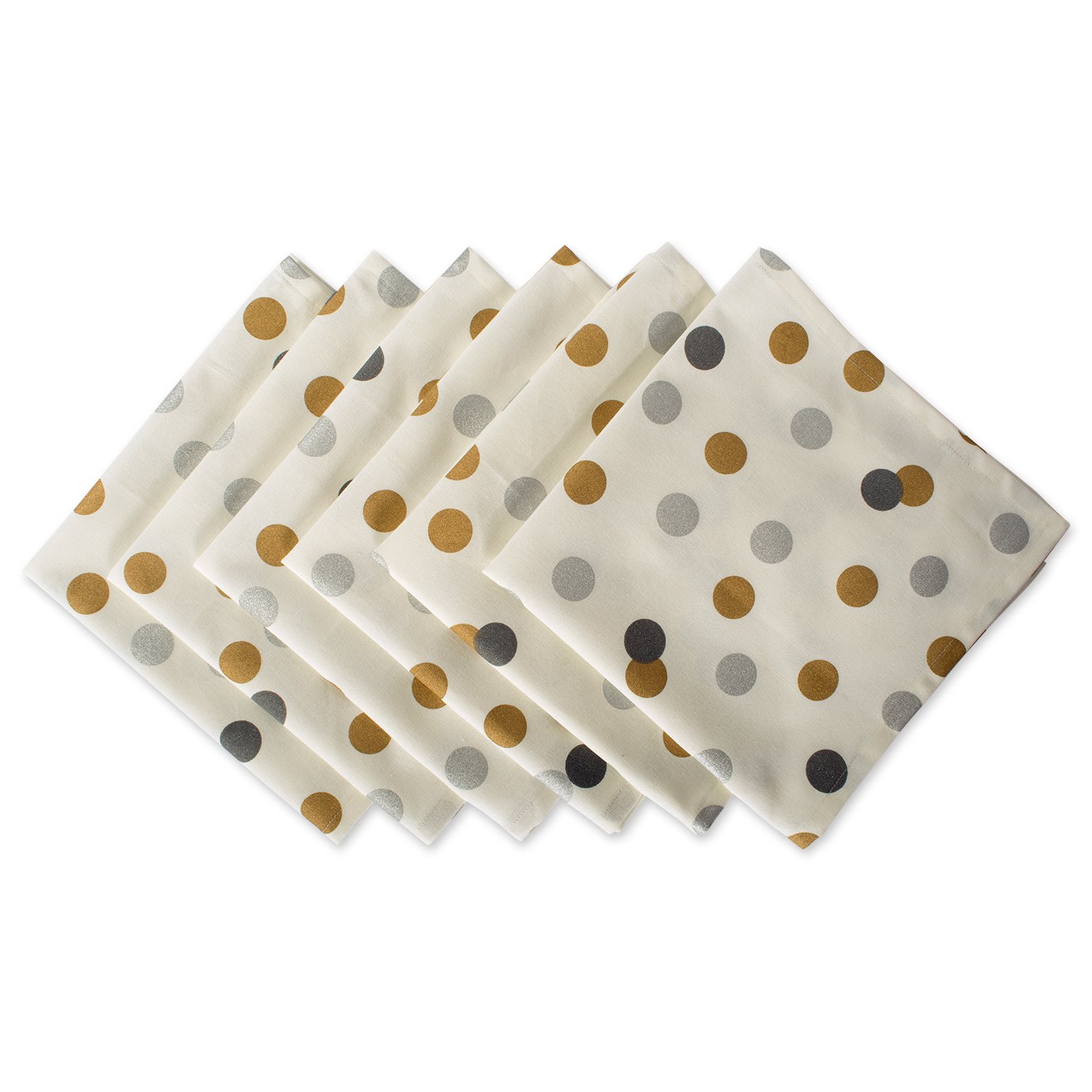 DII Metallic Fabric Kitchen Décor, Cotton, Silver & Gold Polka Dot Confetti, 20" x 20" (Set of 6)