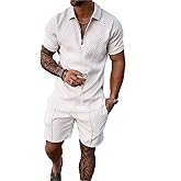 Kubsid White L Men Track Suits 2 Piece Set Summer Casual Outfits Fashion Polo Shirts Short Sleeve and Shorts Set Vacation Clothes