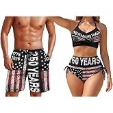 KEIAHUAN Couple Matching Swimsuits Womens Bikini Sets Crisscross Tie Back Swimwear Men's Swim Trunks Beachwear