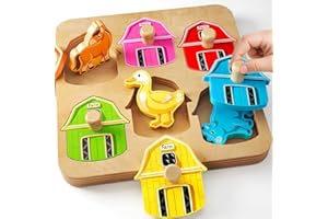 EDUJOY Wooden Puzzles for Toddlers 1-3 : Farm Animal Peg Puzzles, Preschool Learning Activities, Toddler Toys Age 1-2, Montessori Toys for 1 2 Year Old Boy Girl Christmas Birthday Gift
