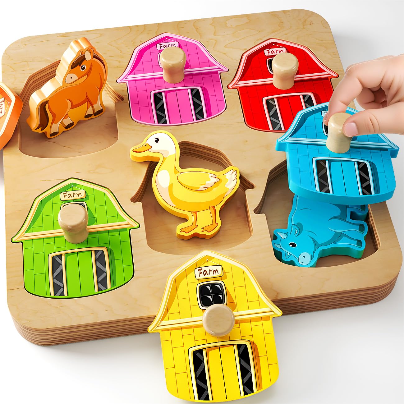 Farm Animal Peg Puzzles Wooden Toys for 1 Year Old: Montessori Toys for Boys Girls Baby 12-18 Months Birthday Gifts Present - Educational Learning Toys for Toddlers Age 1 2 3