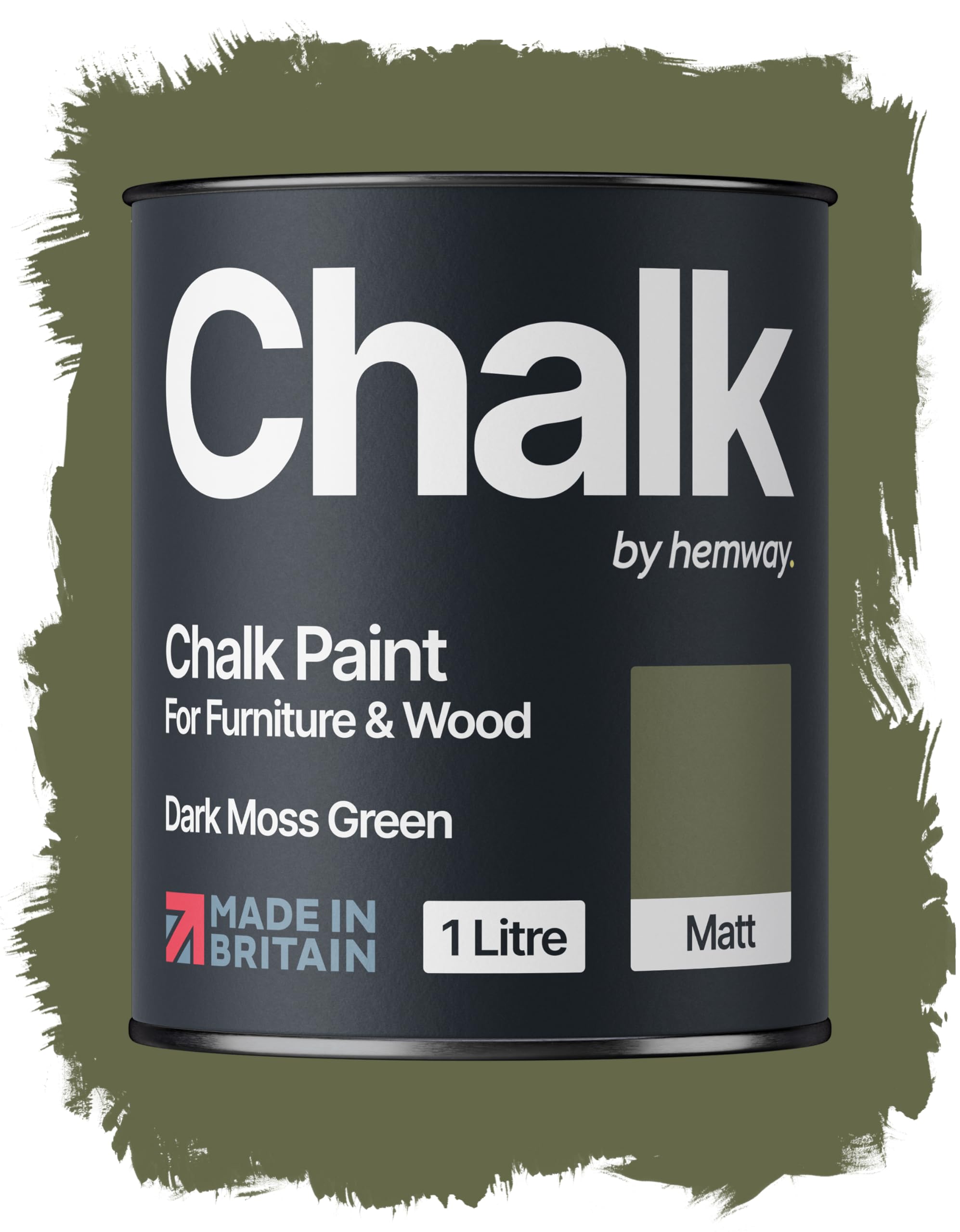 Hemway Chalk Paint Dark Moss Green Furniture Paint 1L, Matt Finish Shabby Chic, Chalk Furniture & Walls, Quick Dry & 1 Coat
