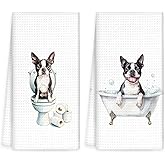 OINDADE Funny Boston Terrier Dog Hand Towels Set of 2, Gifts for Boston Terrier Dog Owners Lovers, Puppy Pet Decor for Bathroom, Pet Lovers Gifts Toilet Hand Towels for Bathroom Washroom, 16x24In