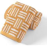 YiLUOMO White Striped Pattern Yellow Hand Towel Set of 2 Super Soft 100% Cotton Bathroom Home Fall Decorative Hand Towels Highly Absorbent 13x 29 Inch