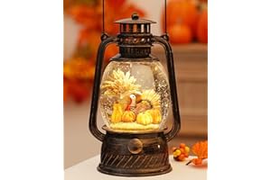 PEATOP Thanksgiving Decorations Snow Globe Turkey Thanksgiving Decor Lantern Light-Up 6H Timer Glitter Snow Globes Pumpkin Autumn Scene Fall Decorations for Home