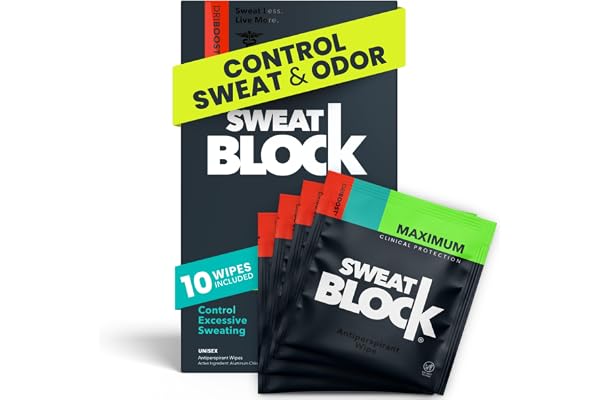 SweatBlock Clinical Strength Antiperspirant Wipes- Treat Hyperhidrosis & Excessive Sweating - Up to 7 Days Protection Per Wip
